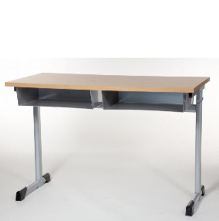 [3418-2PERS-HOOGTEVERSTELBAAR-MEL-Size-TBA-Decor table top melamine-TBA-FRAMECOLOUR-TBA-Option bag hooks-TBA] Klasbank 2-pers - vast boekenvak - hoogteverstelbaar - MEL (Nog te bepalen, Nog te bepalen, Nog te bepalen, Nog te bepalen)
