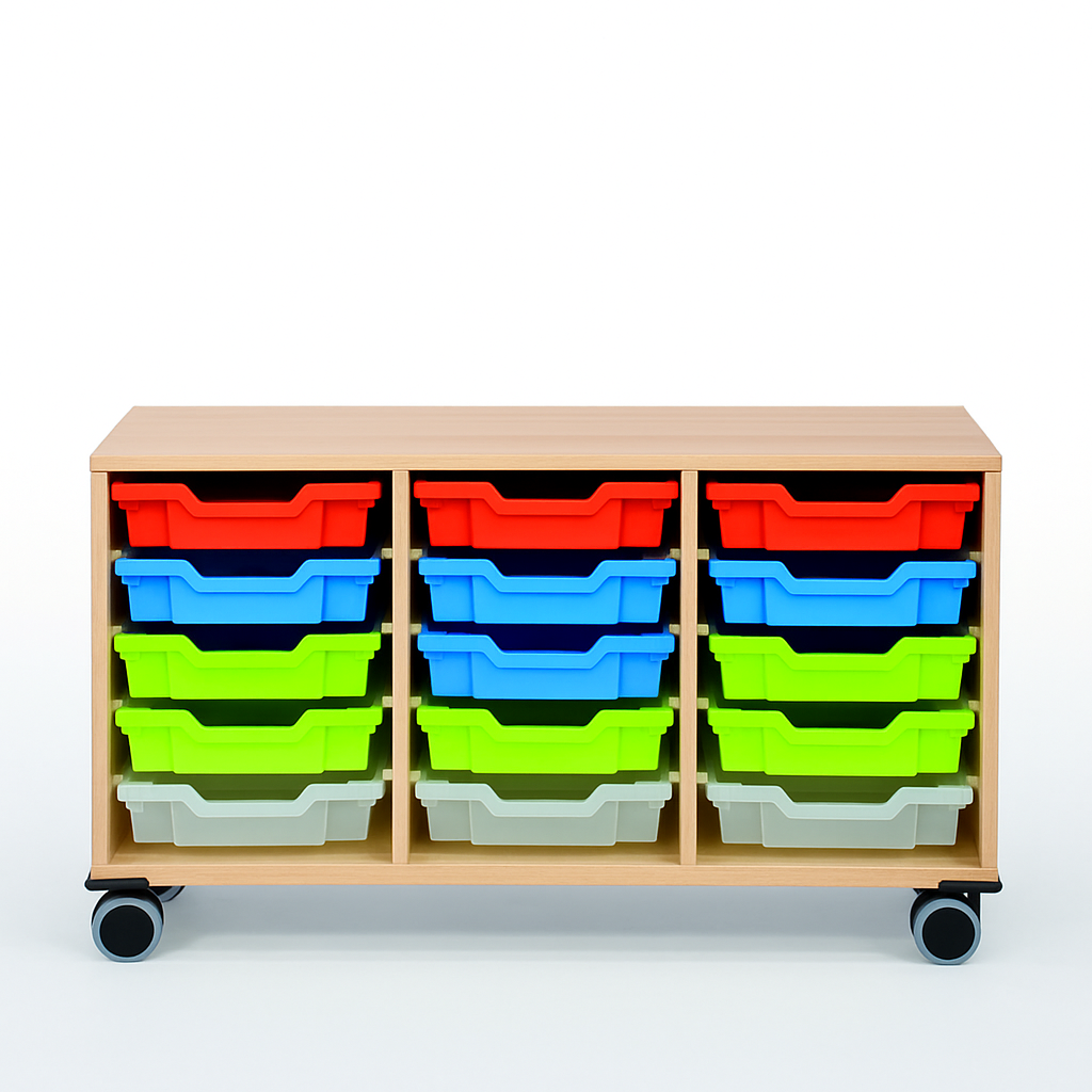 [DI-H52.64-18-Decor melamine] Didakta eigendomskast voor 18 bakjes - met 2 middenwanden - kunststofbakjes optioneel (Nog te bepalen)