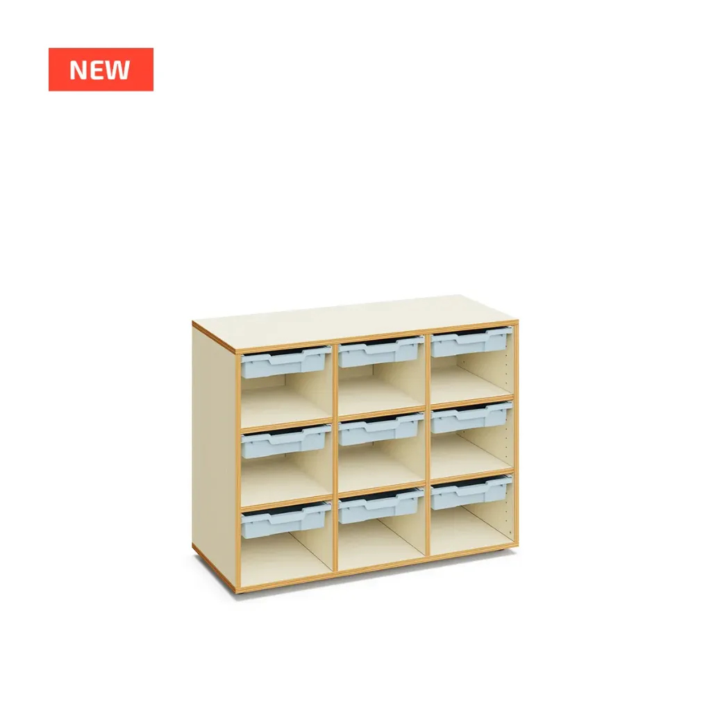 [632-507-154-Colour trays-TBA-Option wheels-TBA] Merit - eigendomskast met 9 kunststoflades en 9 open vakken (nieuwe versie 2026) (Nog te bepalen, Nog te bepalen)