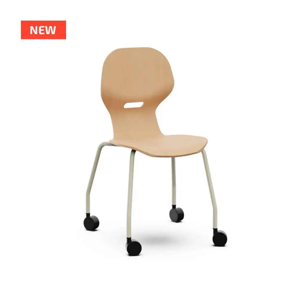 [1069-Seat height-TBA] Lia Wood 4-pootsstoel met wielen (Nog te bepalen)