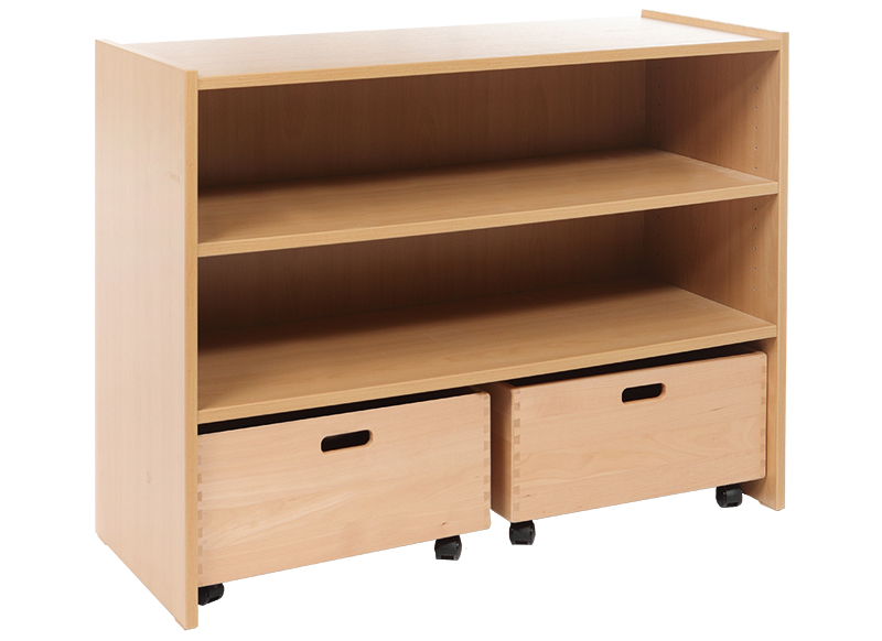 [1023576] Kast - Basic - Met 2 Planken En 2 Rolkisten - esdoorn - kist groen