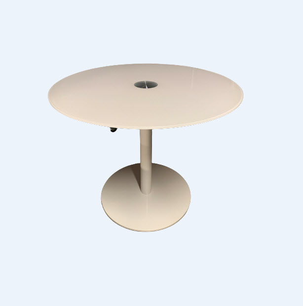 [OUTLET-BISTROTAFEL-ROND-MELKGLAS-WIT] Bistrotafel rond - blad in melkglas wit - H75