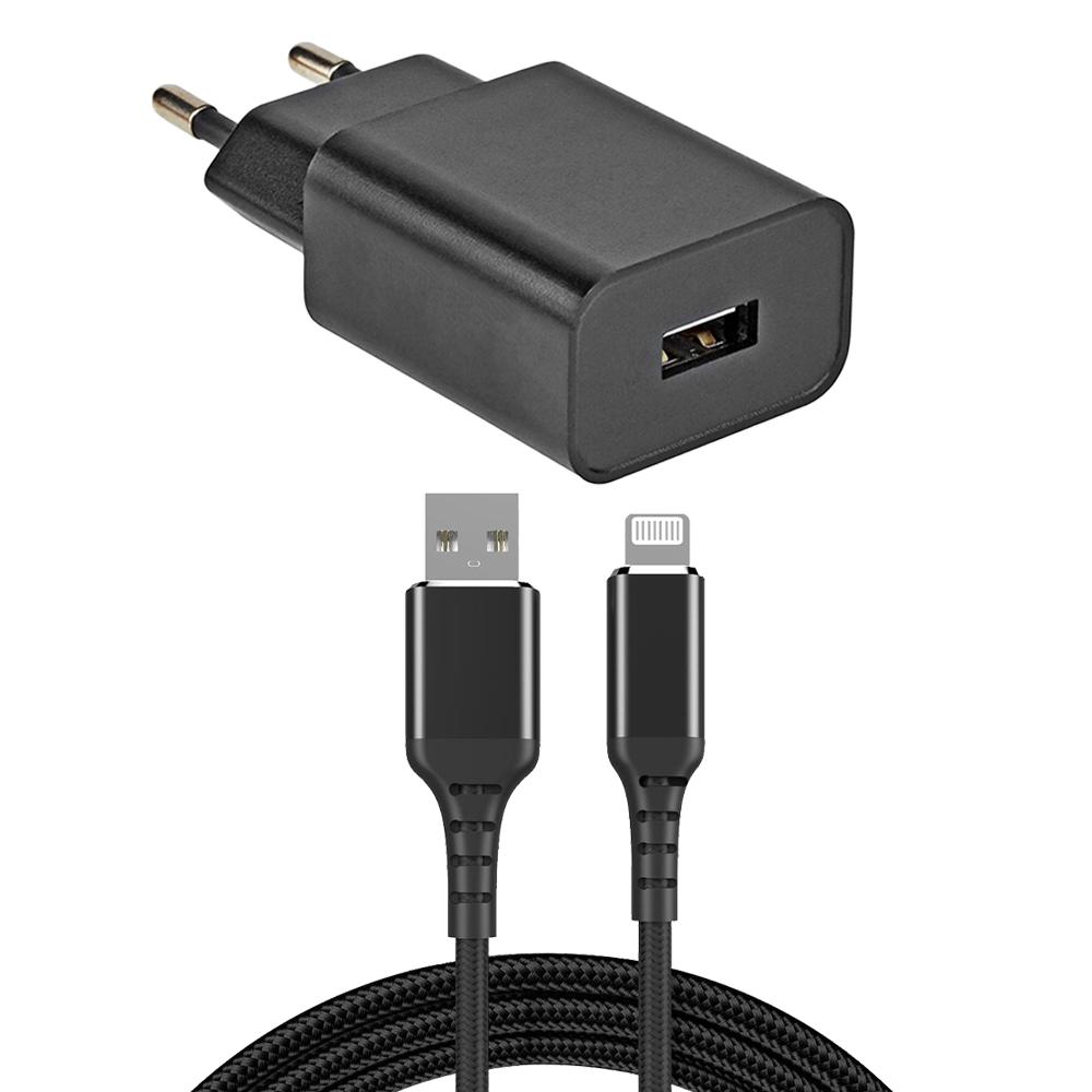 USB lader + lightning kabel 1 meter zwart