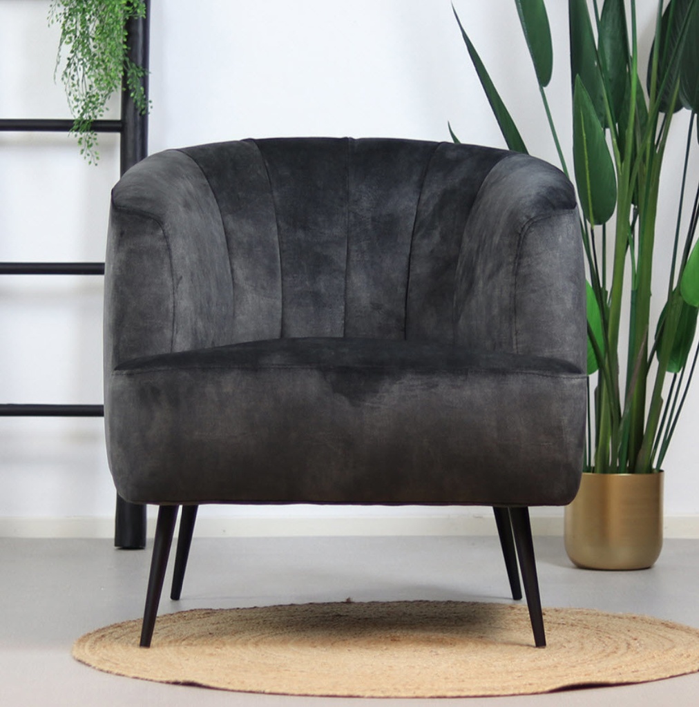 [Billy-fauteuil-4-poots-velvet] Billy - fauteuil met zwarte beukenhouten pootjes - in velvet (Nog te bepalen)