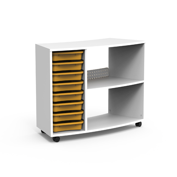 [BCET-Colour tray-TBA-Castors-TBA] BOX cabinets langs buiten gebogen met kunststoflades (Nog te bepalen, Nog te bepalen)