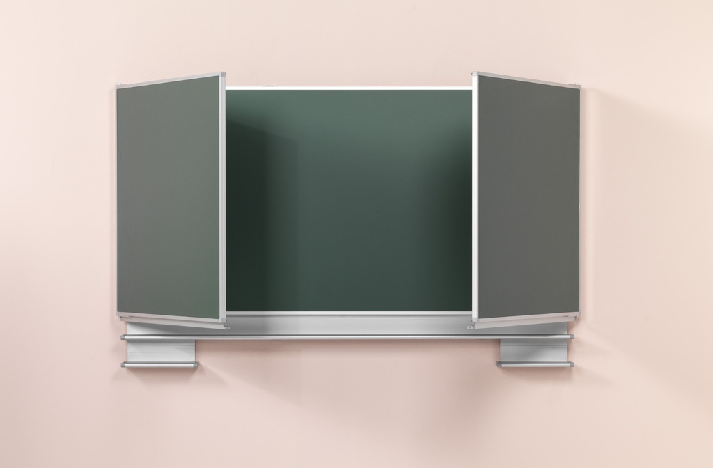 Meervlaks schoolbord op verborgen schuifmechaniek, krijt groen