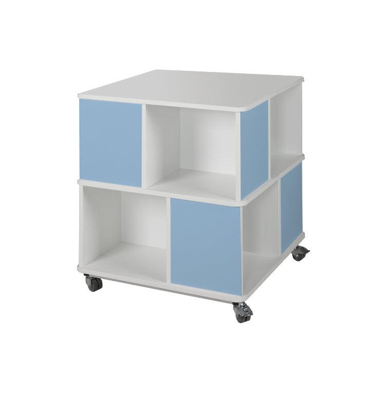 [BT-2F-Abmessungen Schrank-ZD-Dekor Korpus-TBA-Dekor Panel-TBA] Boekentoren met open vakken - in 2 kleuren - op wielen (Nog te bepalen, Nog te bepalen, Nog te bepalen)