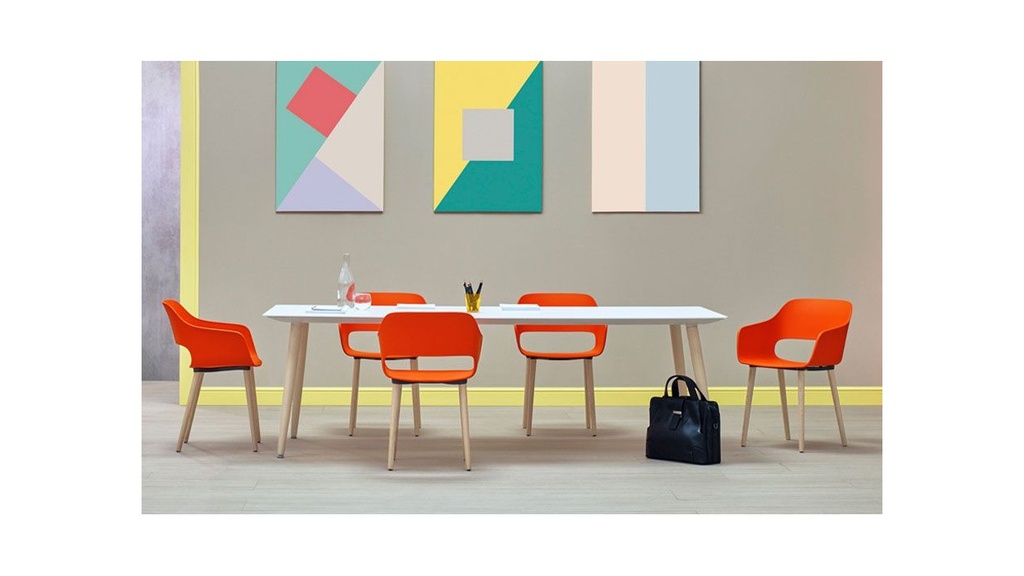 Babila wood - vergadertafel - met kabelmanagement - wit blad - houten onderstel