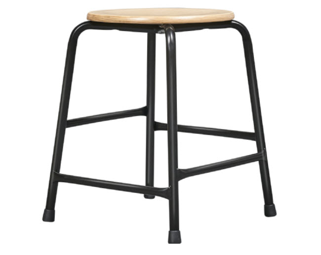 Zitkruk met voetensteun - zitting van hout