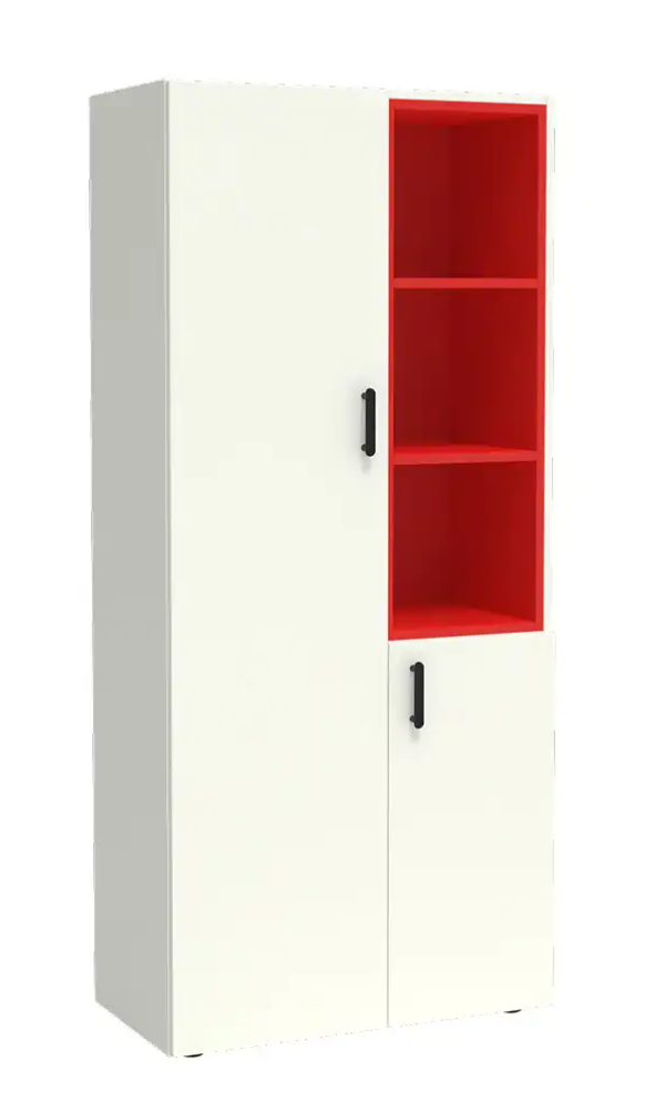 [ESZ-8-5-J3-Decor corpus and back-TBA-Decor open shelf section-TBA] Houten kast met kleurrijke vakken rechts - 5 OH   (Nog te bepalen, Nog te bepalen)