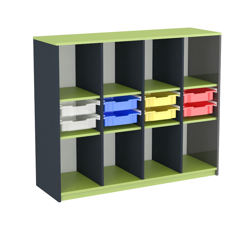 [DIS-FLEX-02-Decor corpus and back-TBA-Colour tray-TBA-OPTION.WHEELS-TBA] Eigendomskast inclusief 8 kunststofbakjes  (Nog te bepalen, Nog te bepalen, Nog te bepalen)