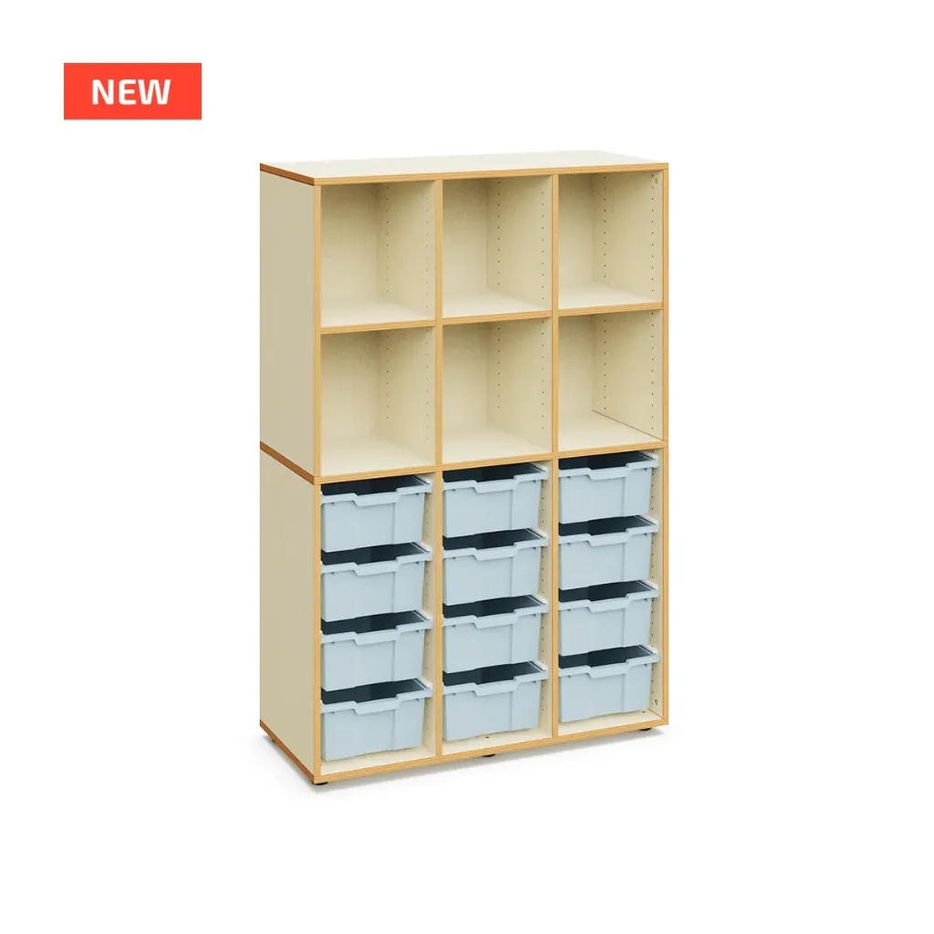 [634-154] Alice - open houten kast met 2 middenwanden -  kunststoflades en open vakken (nieuwe versie 2026)